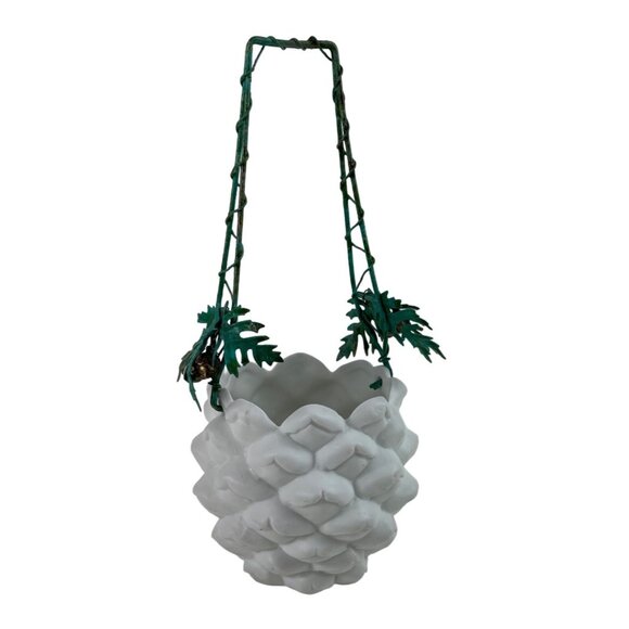 Vintage Dept 56 Balsam GreeneryPine Cone Hanging Planter Christmas Ceramic Metal - Picture 2 of 14